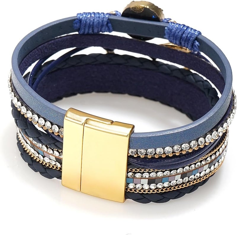 Suyi Multilayer Leather Wrap Bracelet Heart-Shape Wide Cuff Bracelets for Women - Image 4